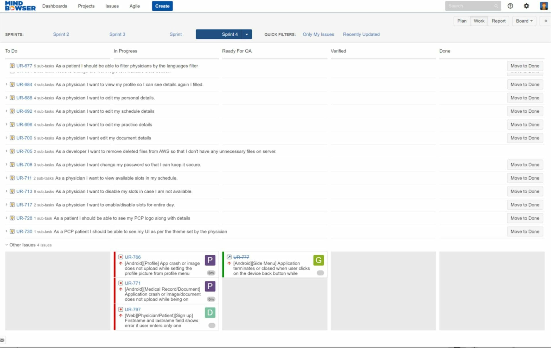 Sample bugs list on Jira