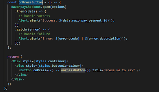 razorpay implementation with react 