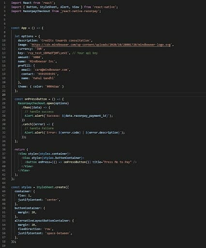Example of razorpay in react native