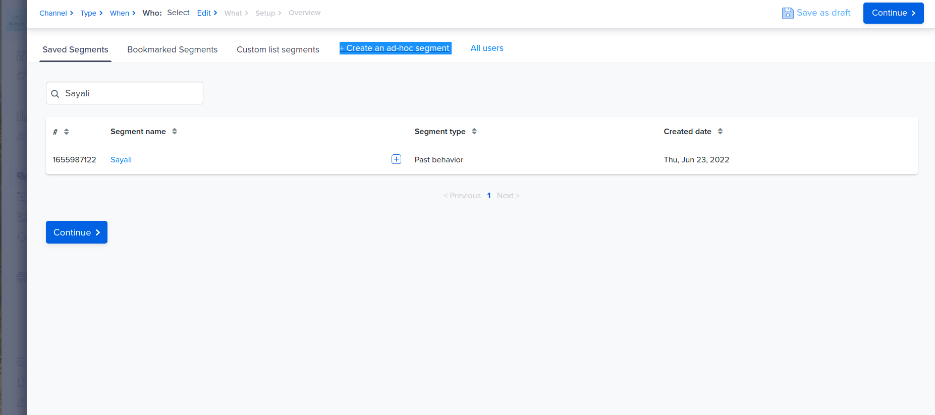 selecting user/segment in clevertap
