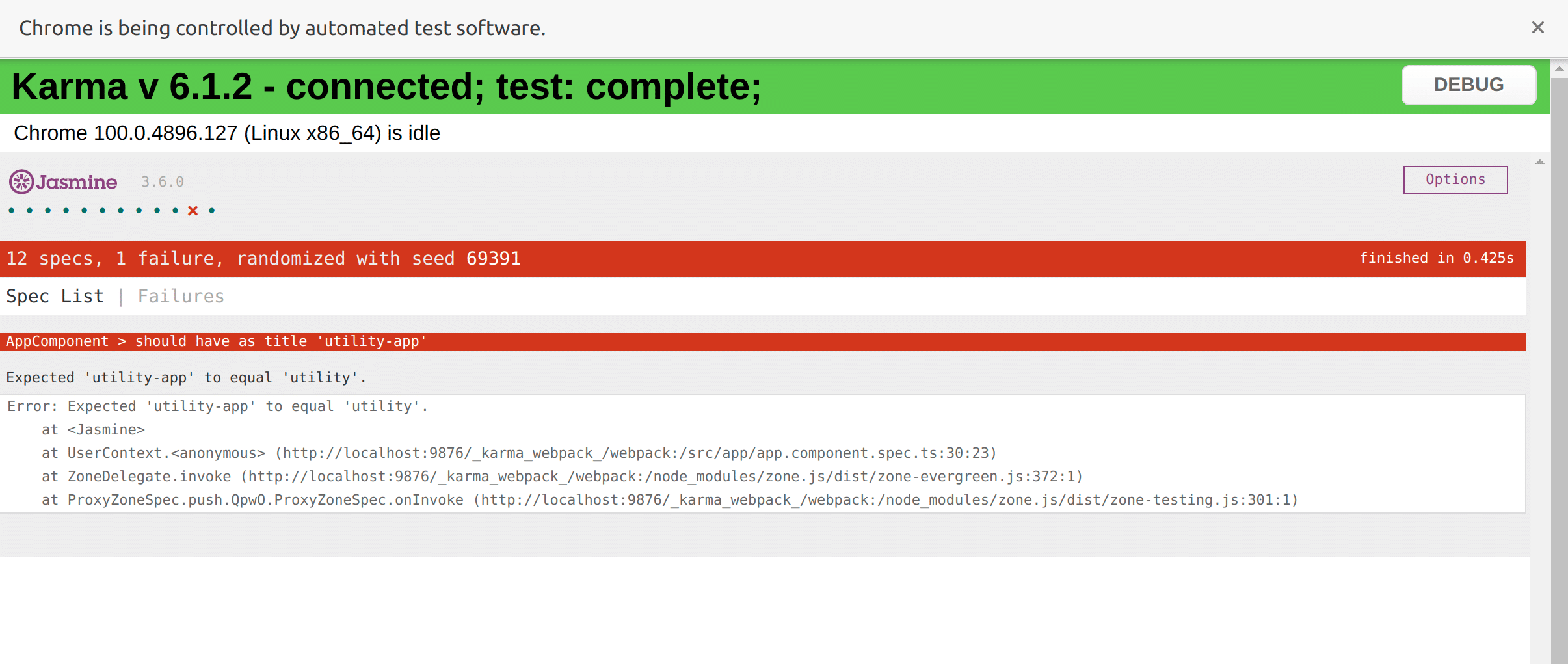 Karma test case browser window