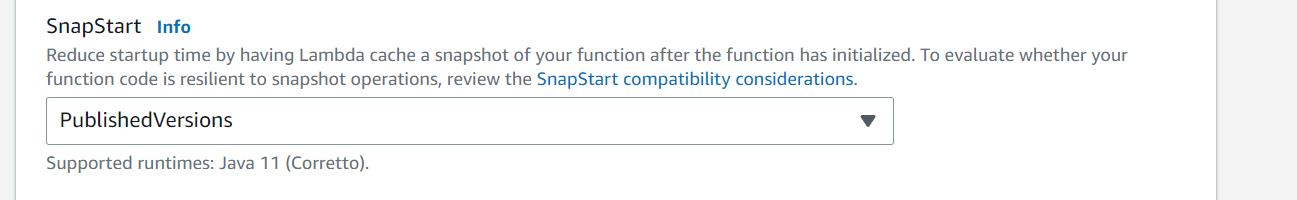 Editing SnapStart for published versions.