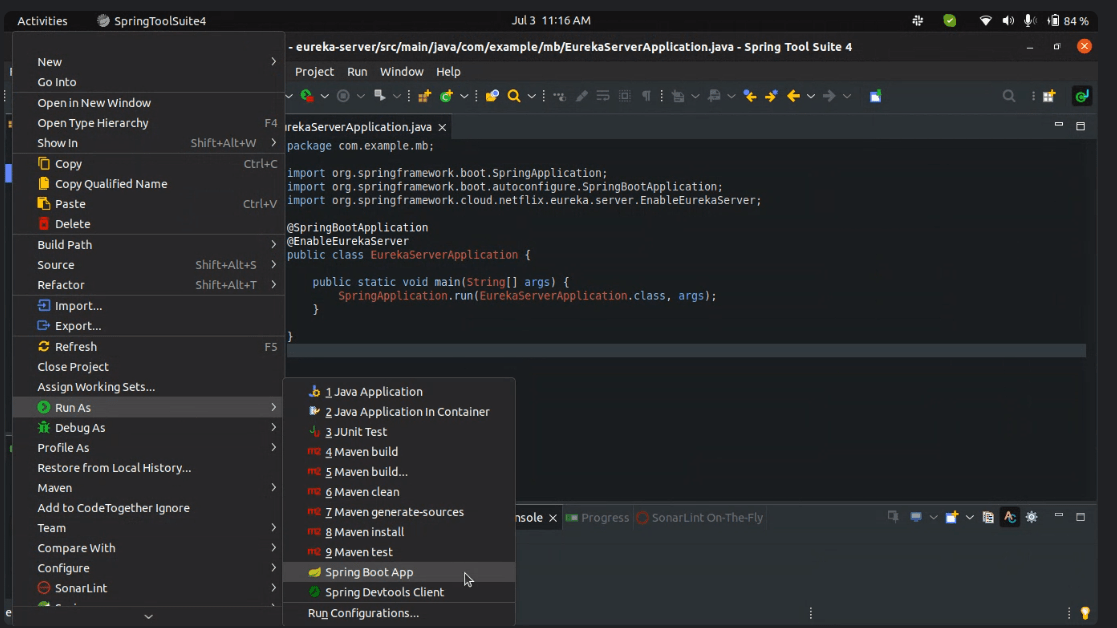 run the Eureka Server application