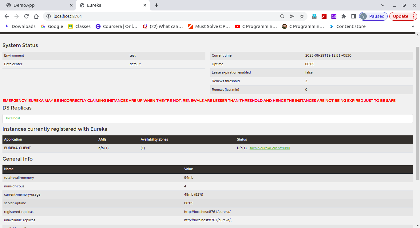 verify the Eureka Client service