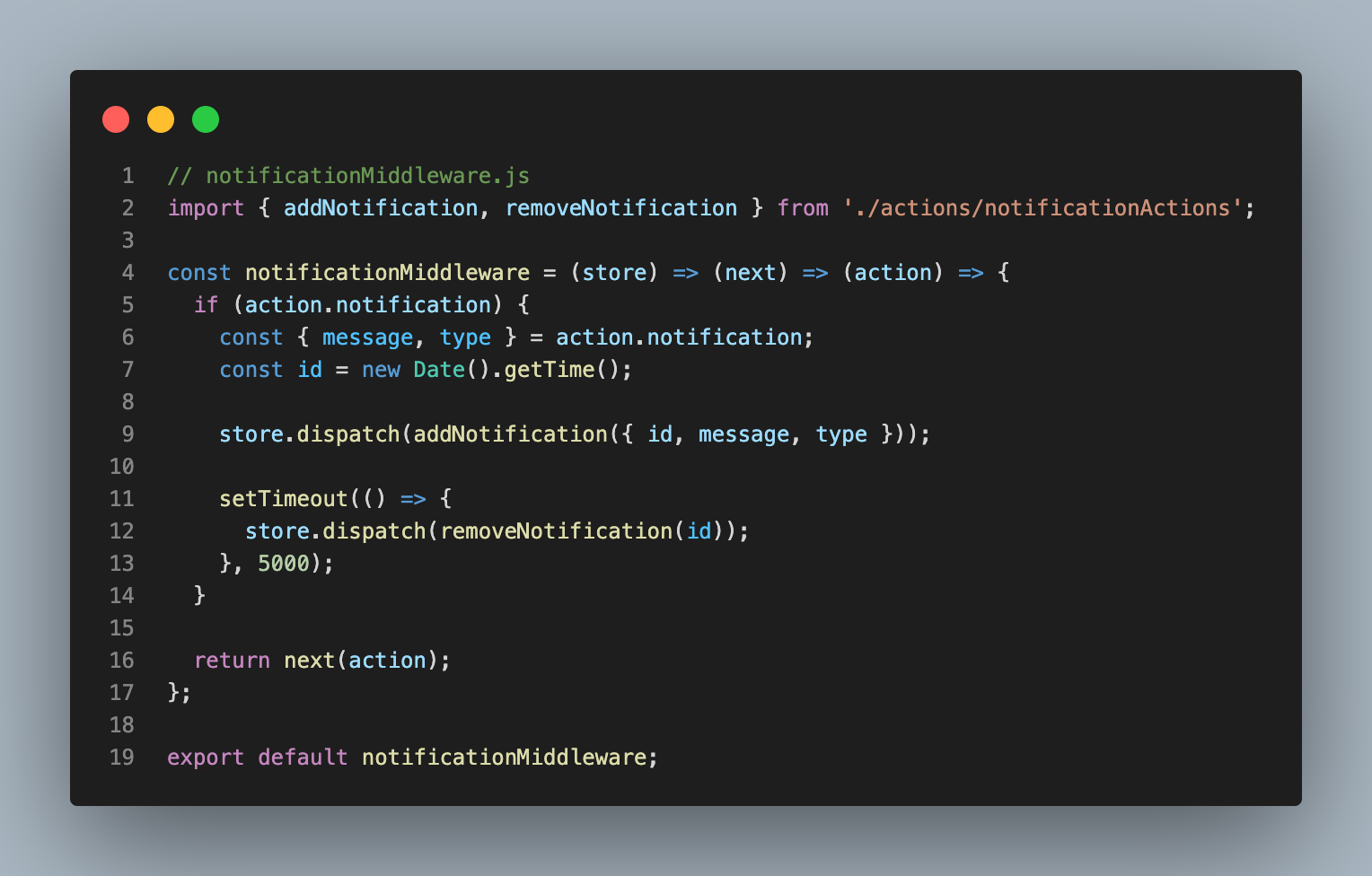 Notification Middleware To handle the middleware function