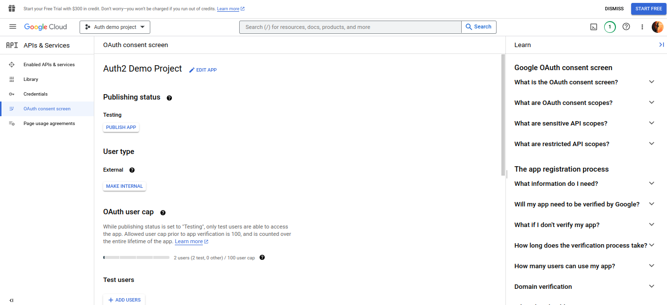 Setting Up OAuth Consent Screen demo