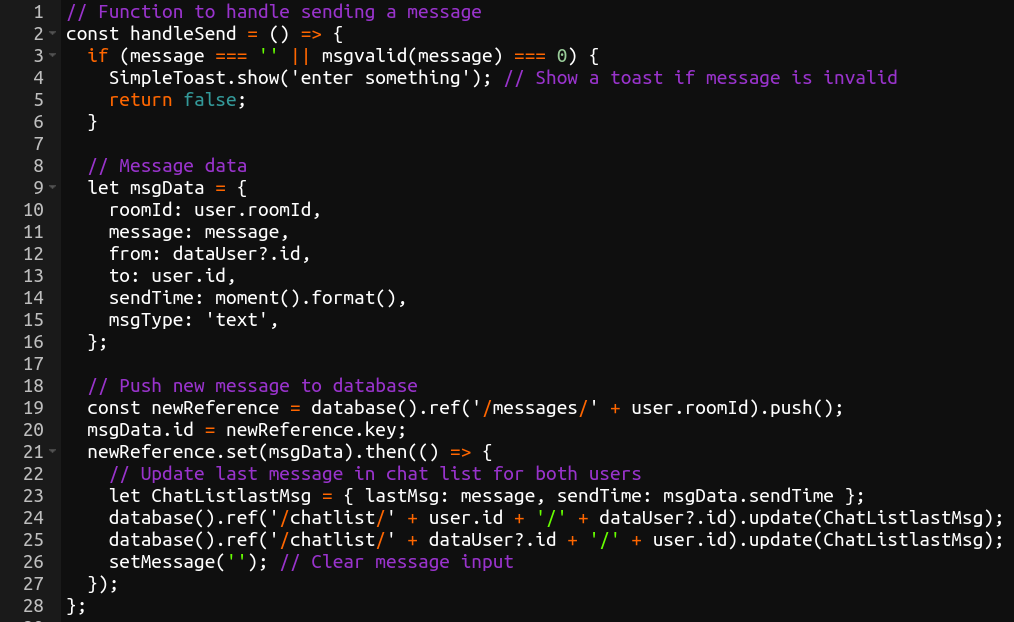 const handle send message