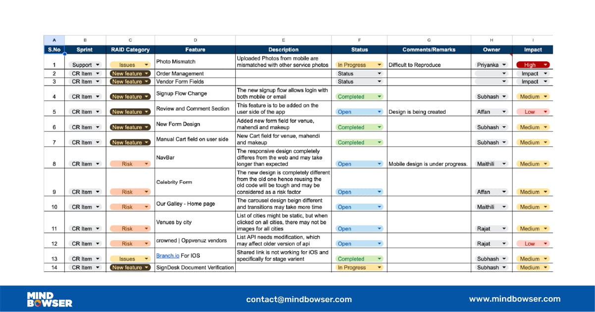 Risk management (RAID log)