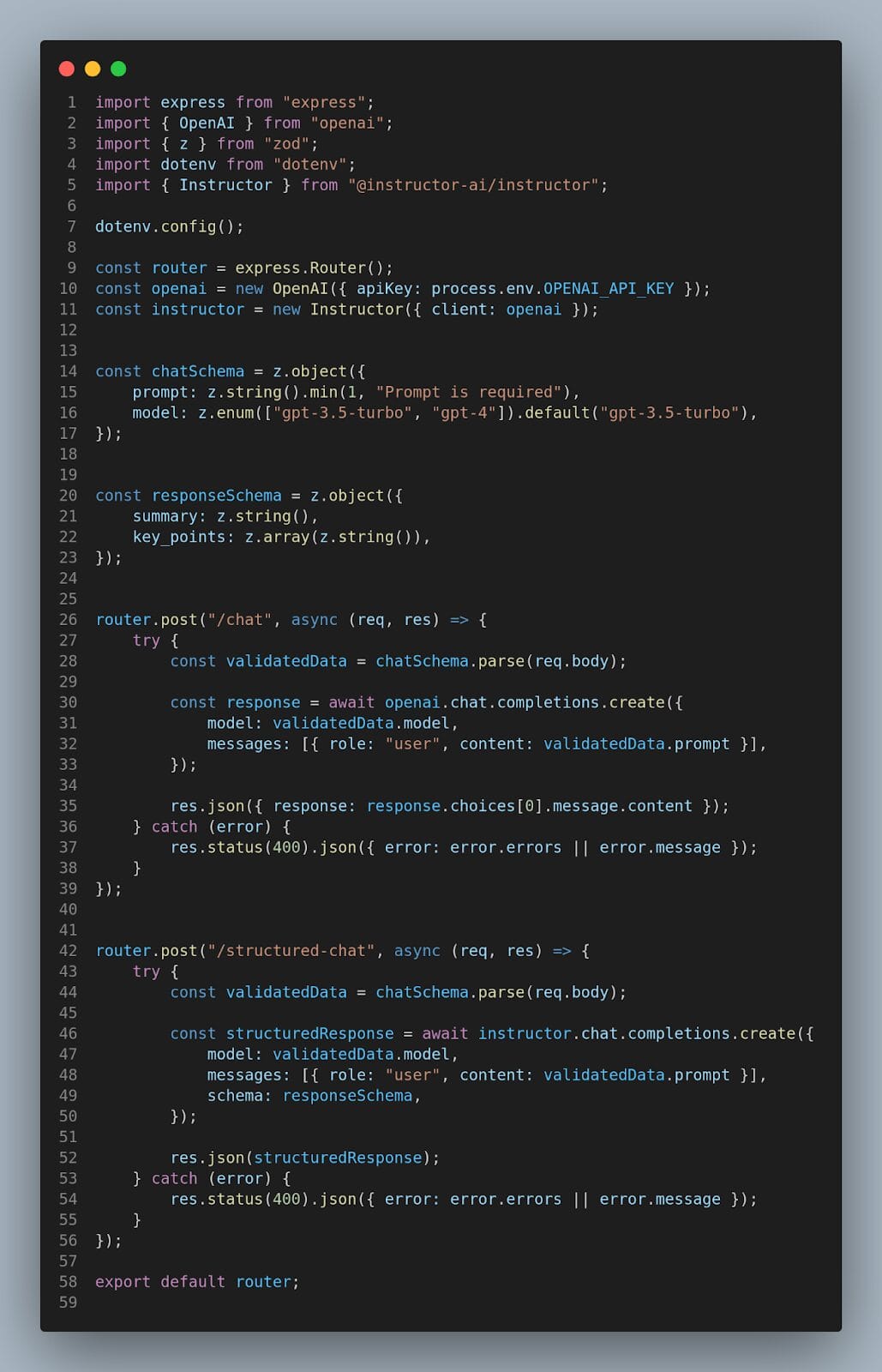 Implementing AI Response Structuring