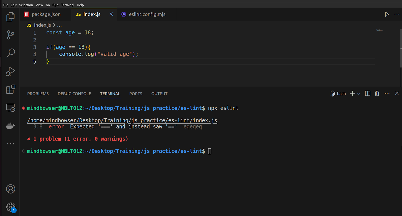 Example of strict equality error