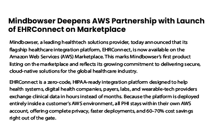 Mindbowser Deepens AWS Partnership with Launch of EHRConnect on Marketplace
