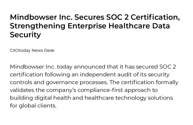 Mindbowser Achieves SOC 2 Certification for Healthcare Data Security