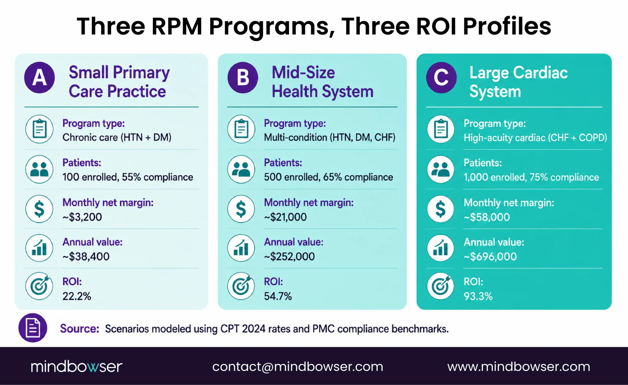 RPM ROI comparison across three healthcare program sizes