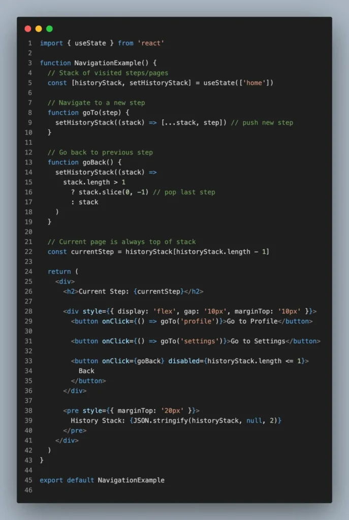 navigation dans le bloc de code de l'historique